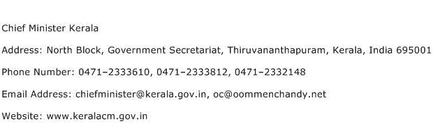 Chief Minister Kerala Address Contact Number