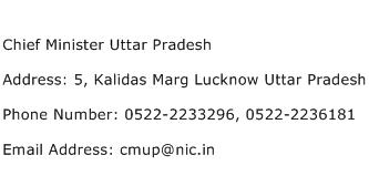 Chief Minister Uttar Pradesh Address Contact Number