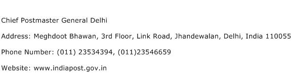 Chief Postmaster General Delhi Address Contact Number