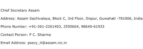 Chief Secretary Assam Address Contact Number