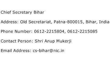 Chief Secretary Bihar Address Contact Number