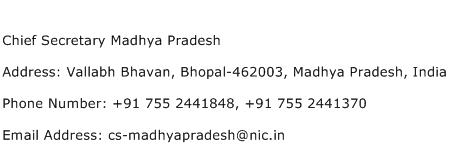 Chief Secretary Madhya Pradesh Address Contact Number