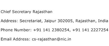 Chief Secretary Rajasthan Address Contact Number