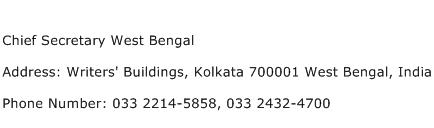 Chief Secretary West Bengal Address Contact Number