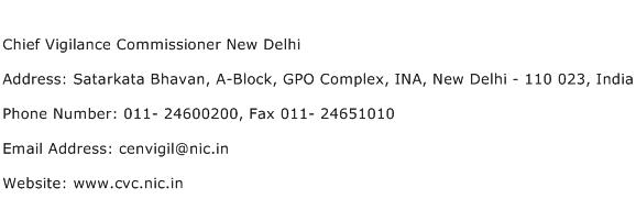 Chief Vigilance Commissioner New Delhi Address Contact Number