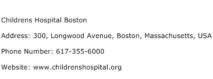 Childrens Hospital Boston Address Contact Number