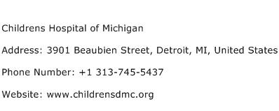 Childrens Hospital of Michigan Address Contact Number