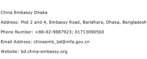 China Embassy Dhaka Address Contact Number