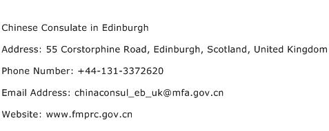 Chinese Consulate in Edinburgh Address Contact Number