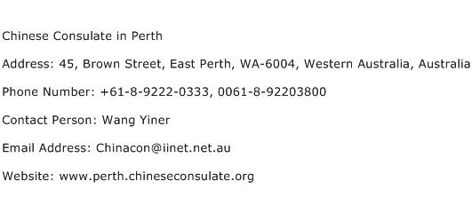 Chinese Consulate in Perth Address Contact Number