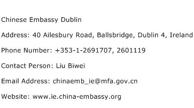 Chinese Embassy Dublin Address Contact Number