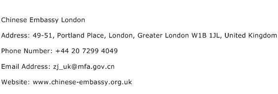 Chinese Embassy London Address Contact Number