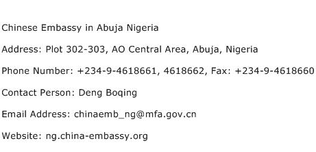 Chinese Embassy in Abuja Nigeria Address Contact Number