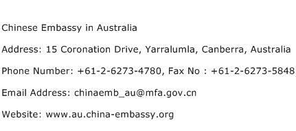 Chinese Embassy in Australia Address Contact Number