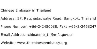 Chinese Embassy in Thailand Address Contact Number