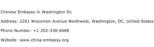 Chinese Embassy in Washington Dc Address Contact Number