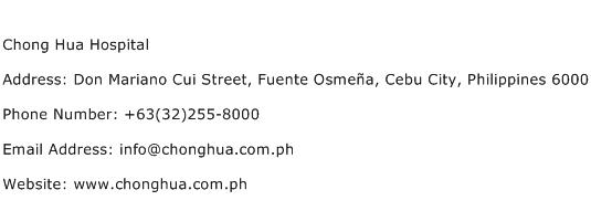 Chong Hua Hospital Address Contact Number