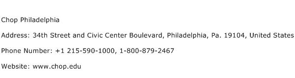 Chop Philadelphia Address Contact Number