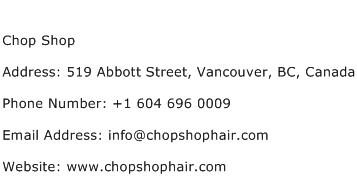Chop Shop Address Contact Number