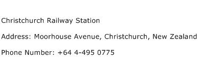 Christchurch Railway Station Address Contact Number