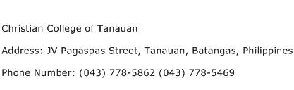 Christian College of Tanauan Address Contact Number