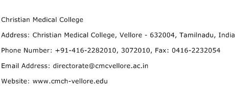 Christian Medical College Address Contact Number