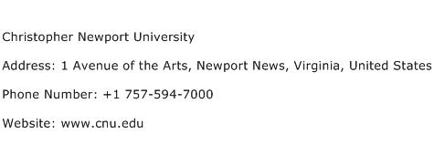 Christopher Newport University Address Contact Number