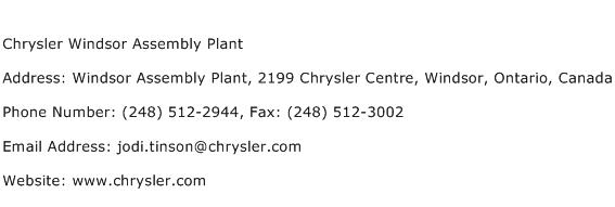 Chrysler Windsor Assembly Plant Address Contact Number