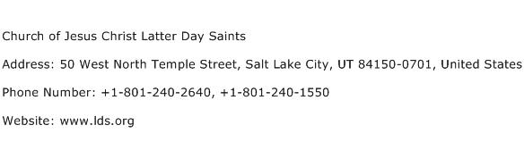 Church of Jesus Christ Latter Day Saints Address Contact Number