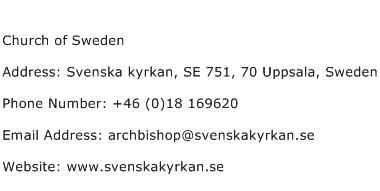 Church of Sweden Address Contact Number