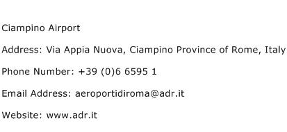 Ciampino Airport Address Contact Number