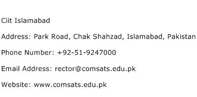 Ciit Islamabad Address Contact Number
