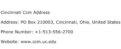 Cincinnati Ccm Address Address Contact Number
