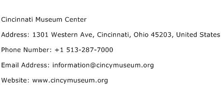 Cincinnati Museum Center Address Contact Number