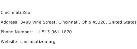 Cincinnati Zoo Address Contact Number