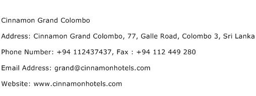 Cinnamon Grand Colombo Address Contact Number