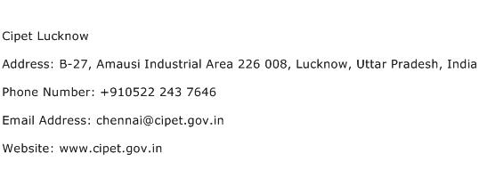 Cipet Lucknow Address Contact Number