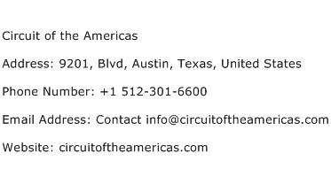 Circuit of the Americas Address Contact Number
