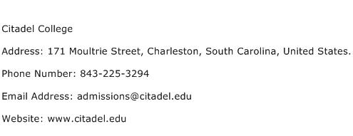 Citadel College Address Contact Number