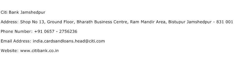 Citi Bank Jamshedpur Address Contact Number