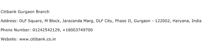 Citibank Gurgaon Branch Address Contact Number