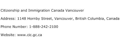 Citizenship and Immigration Canada Vancouver Address Contact Number