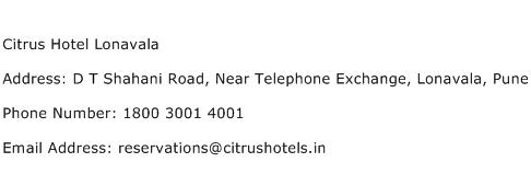 Citrus Hotel Lonavala Address Contact Number