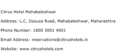 Citrus Hotel Mahabaleshwar Address Contact Number