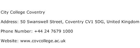 City College Coventry Address Contact Number