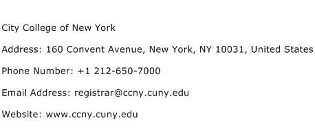 City College of New York Address Contact Number