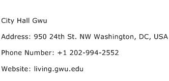 City Hall Gwu Address Contact Number