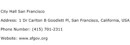 City Hall San Francisco Address Contact Number