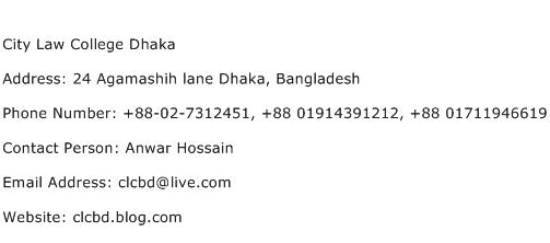 City Law College Dhaka Address Contact Number