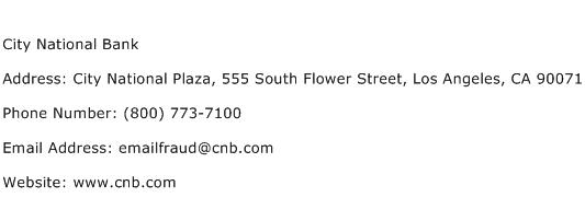 City National Bank Address Contact Number